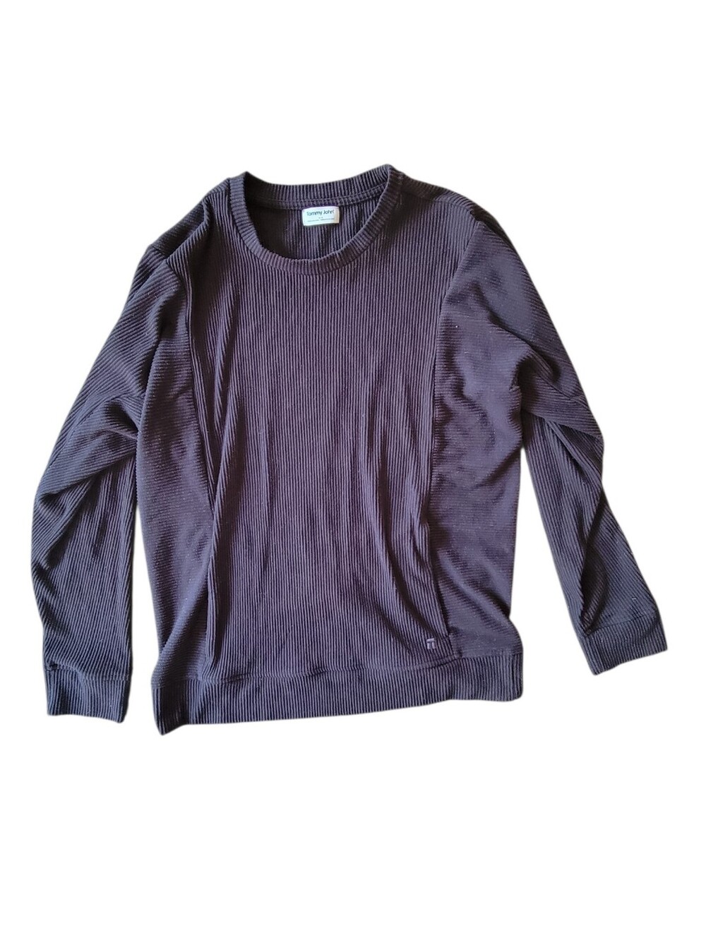 TOMMY JOHN Womens Ribbed Brushed Crew Black Medium Womens